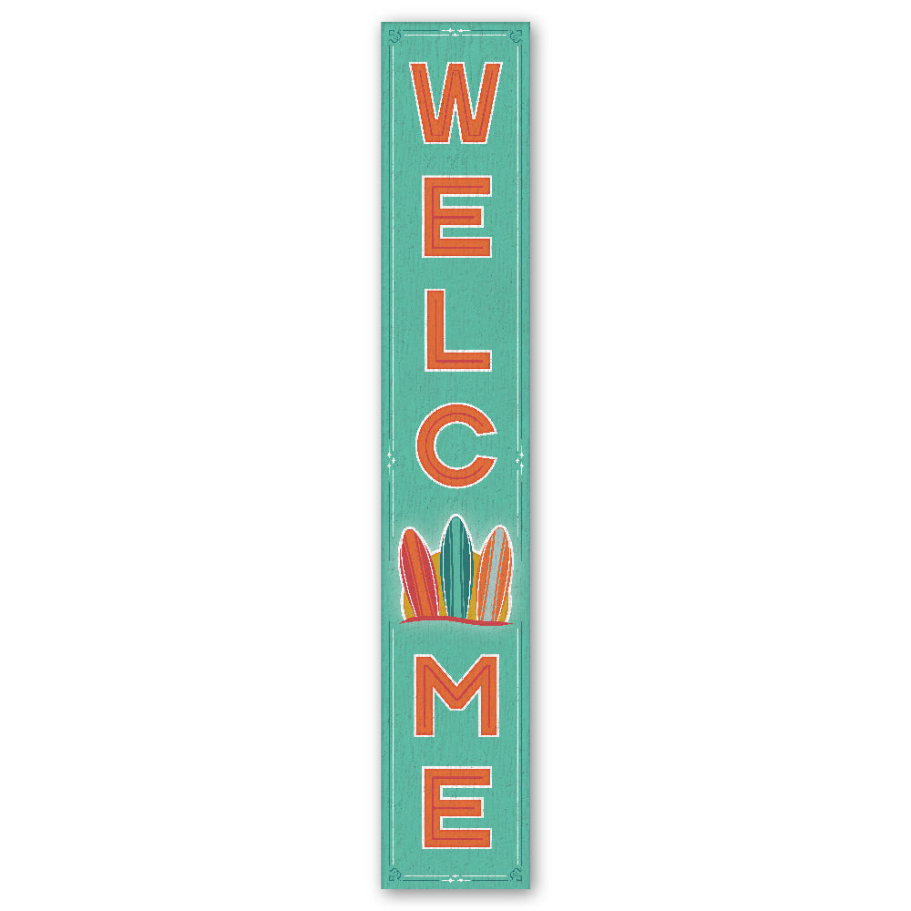 Welcome W/ Surf Boards Porch Board 8" Wide x 46.5" tall / Made in the USA! / 100% Weatherproof Material