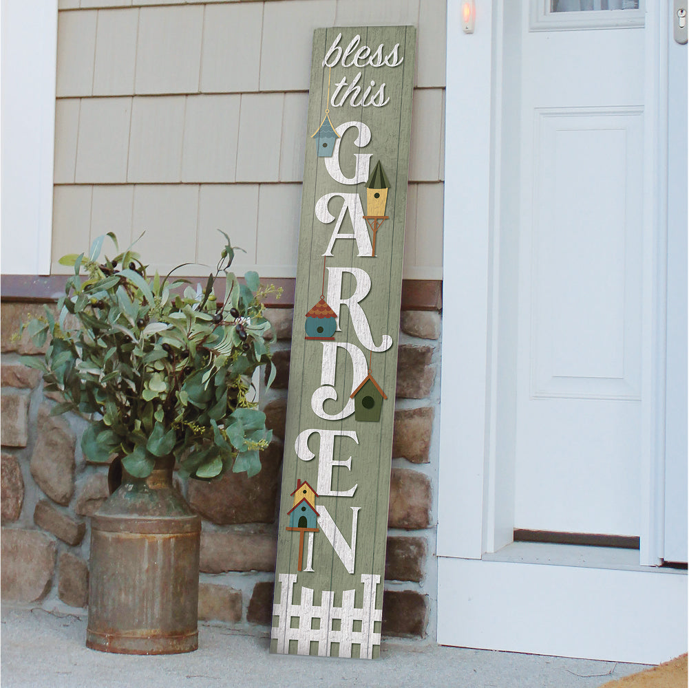 Bless This Garden Green Porch Board 8" Wide x 46.5" tall / Made in the USA! / 100% Weatherproof Material