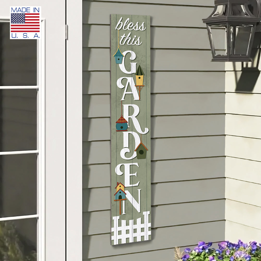 Bless This Garden Green Porch Board 8" Wide x 46.5" tall / Made in the USA! / 100% Weatherproof Material