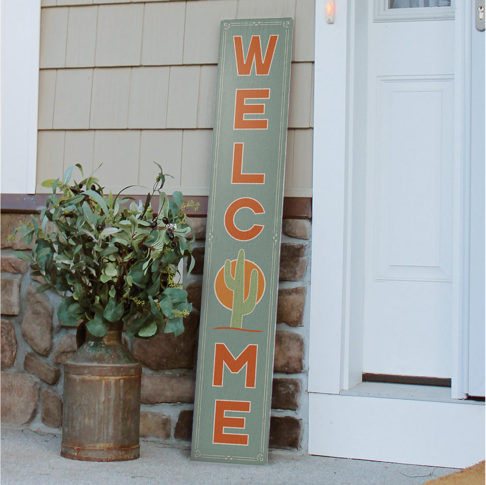 Welcome W/ Cactus Porch Board 8" Wide x 46.5" tall / Made in the USA! / 100% Weatherproof Material