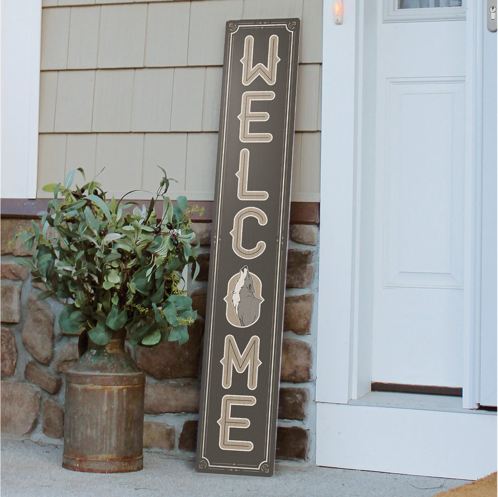 Welcome W/ Howling Wolf Porch Board 8" Wide x 46.5" tall / Made in the USA! / 100% Weatherproof Material