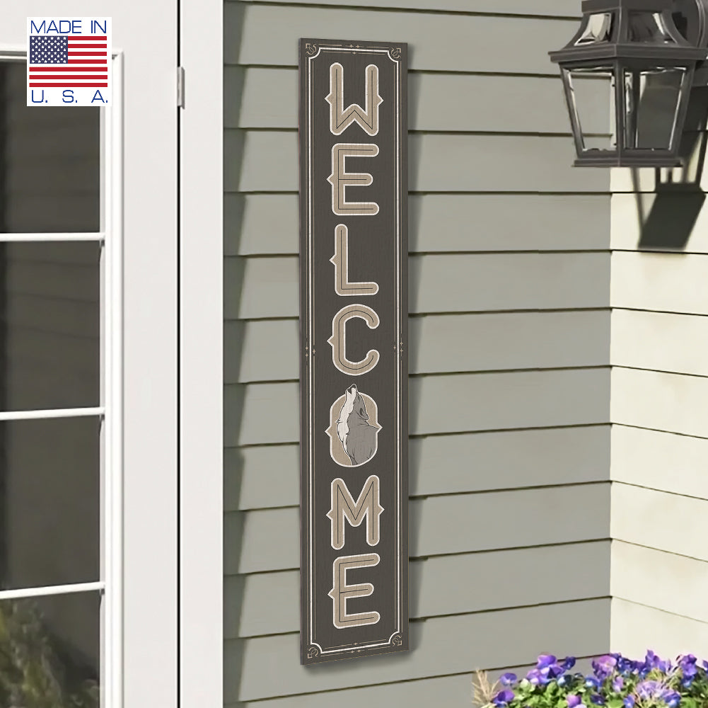 Welcome W/ Howling Wolf Porch Board 8" Wide x 46.5" tall / Made in the USA! / 100% Weatherproof Material