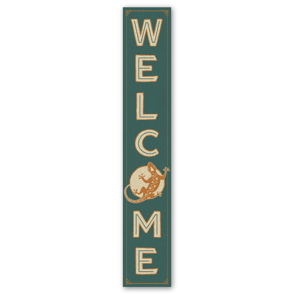 Welcome W/ Gecko Porch Board 8" Wide x 46.5" tall / Made in the USA! / 100% Weatherproof Material