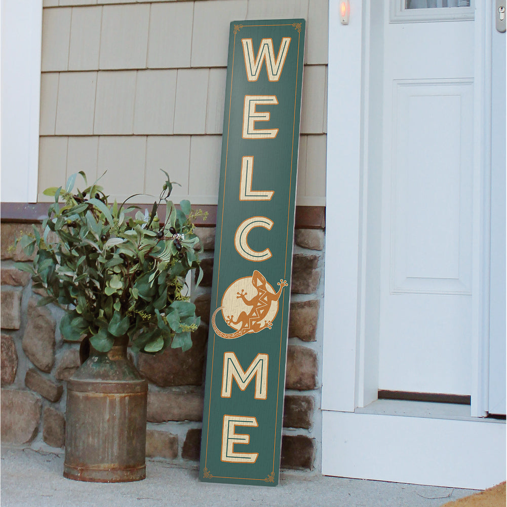 Welcome W/ Gecko Porch Board 8" Wide x 46.5" tall / Made in the USA! / 100% Weatherproof Material