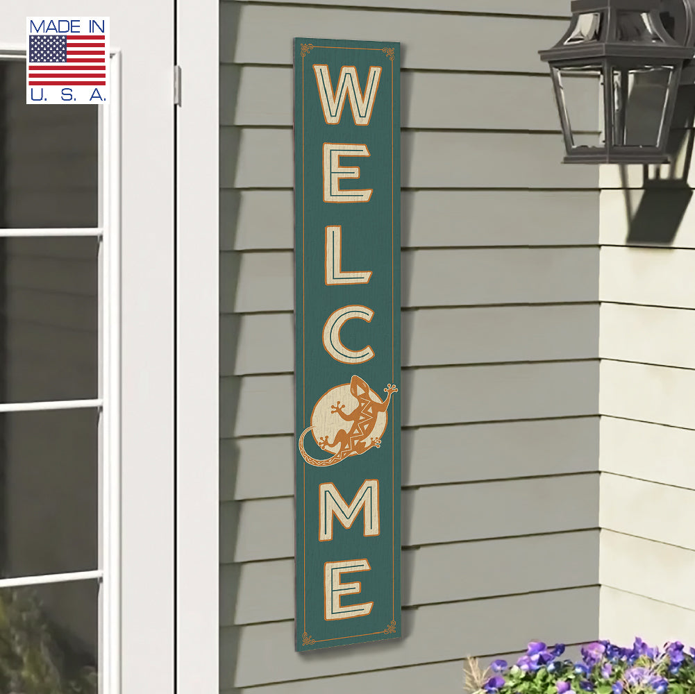 Welcome W/ Gecko Porch Board 8" Wide x 46.5" tall / Made in the USA! / 100% Weatherproof Material