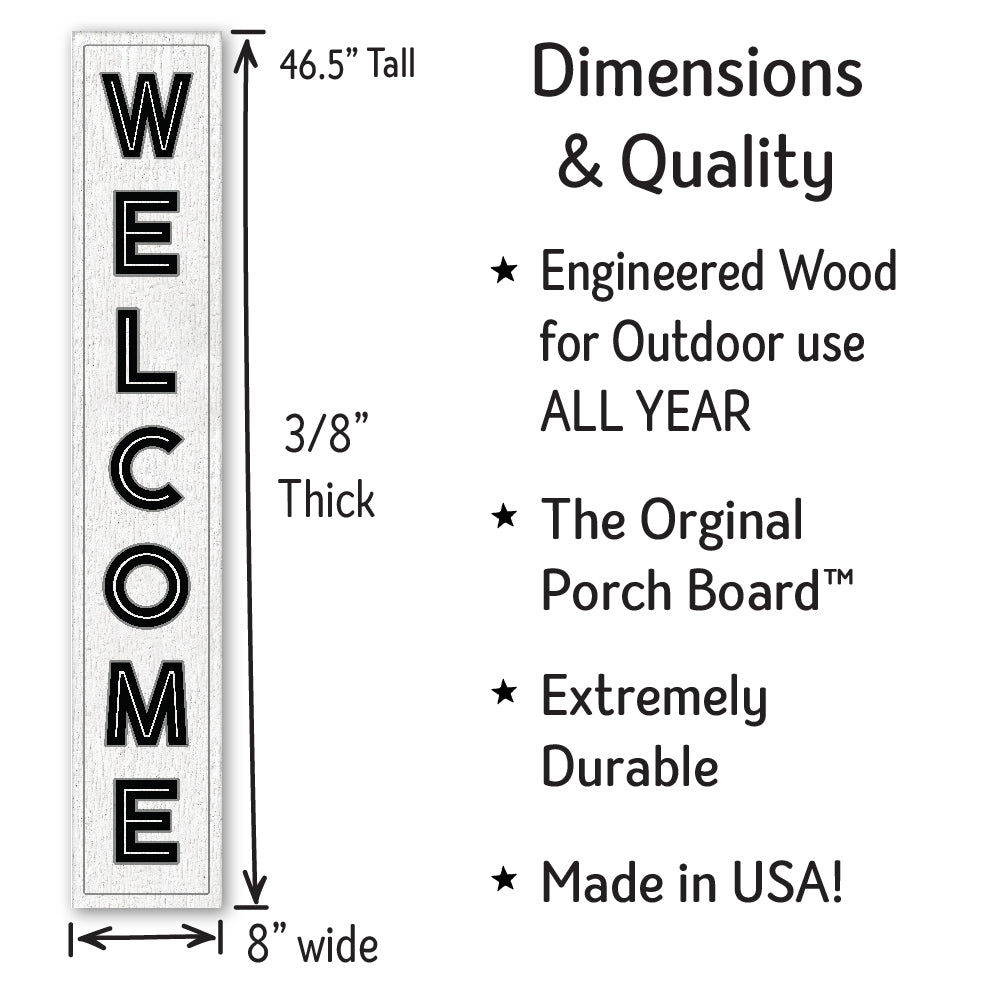 Welcome White Porch Board 8" Wide x 46.5" tall / Made in the USA! / 100% Weatherproof Material