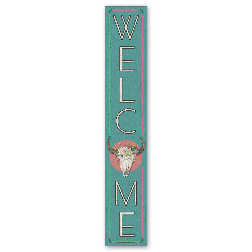 Welcome W/ Bull Skull Porch Board 8" Wide x 46.5" tall / Made in the USA! / 100% Weatherproof Material