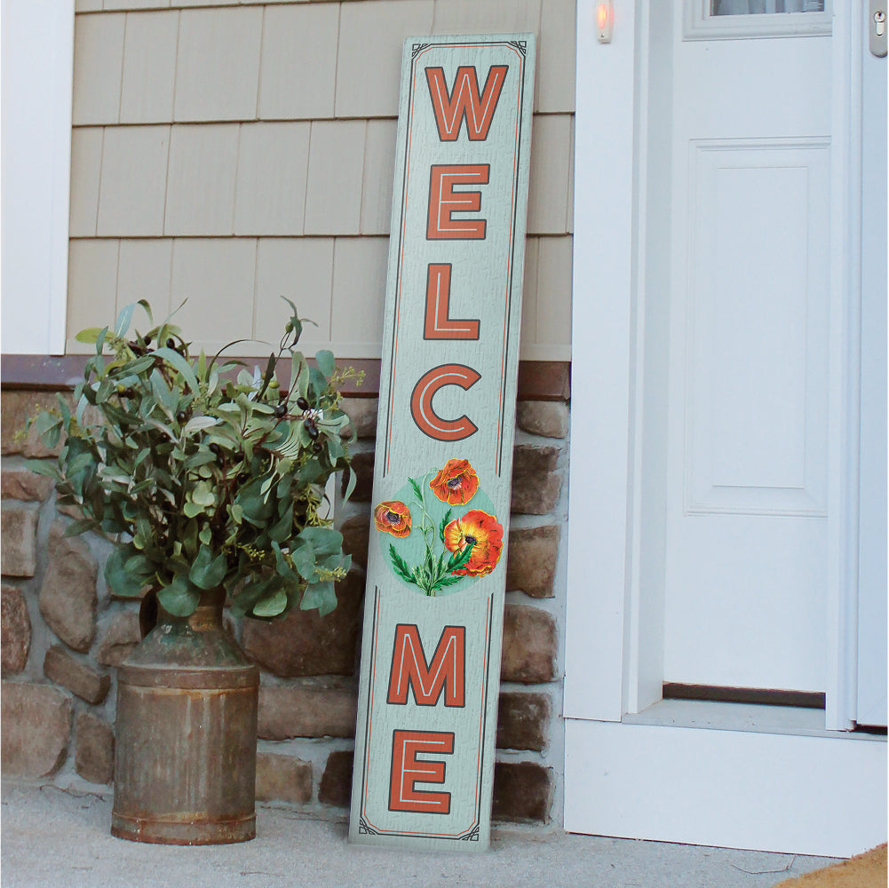 Welcome W/ California Poppy Porch Board 8" Wide x 46.5" tall / Made in the USA! / 100% Weatherproof Material