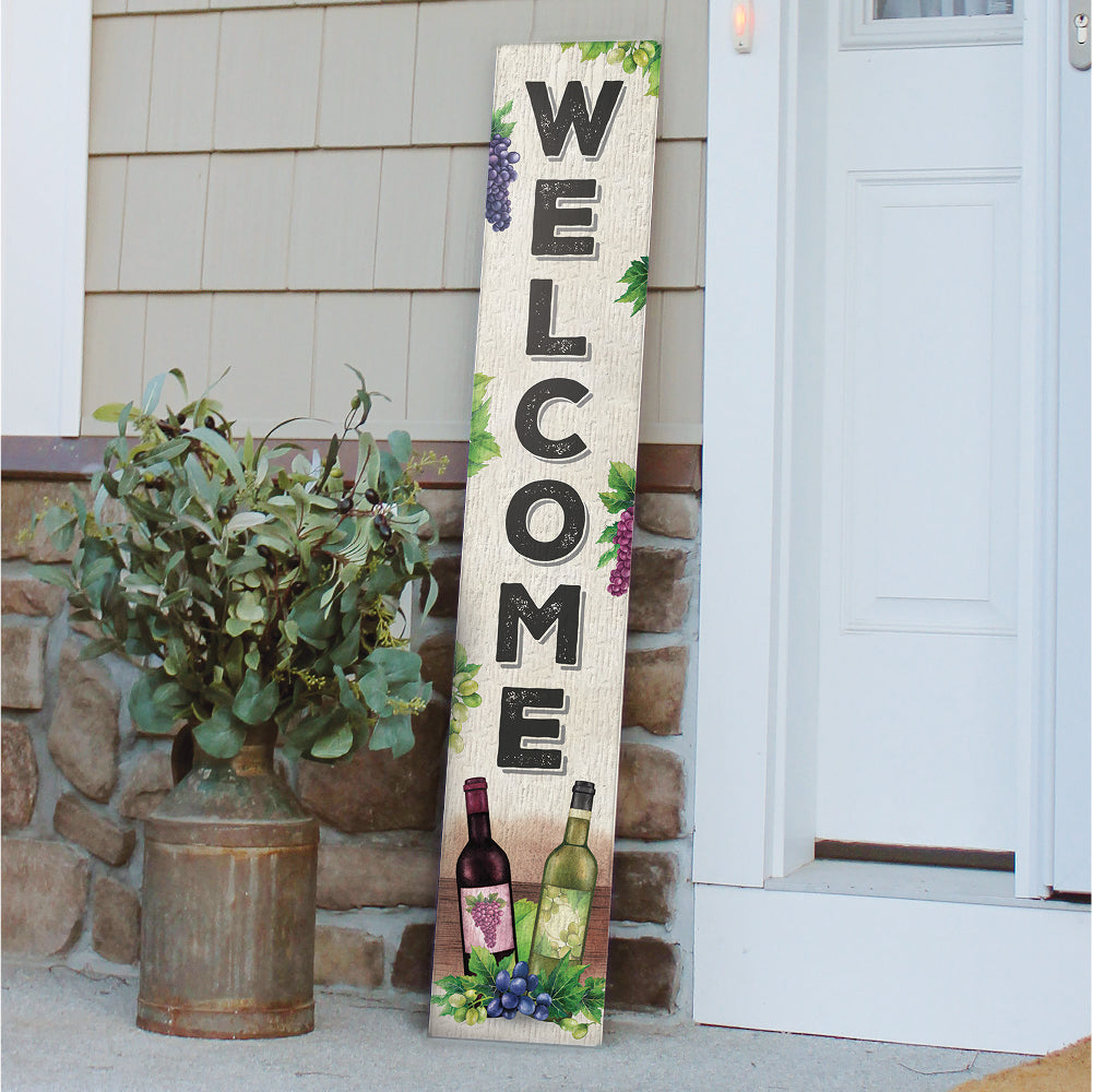 Welcome W/ Grapes And Wine Bottles Porch Board 8" Wide x 46.5" tall / Made in the USA! / 100% Weatherproof Material