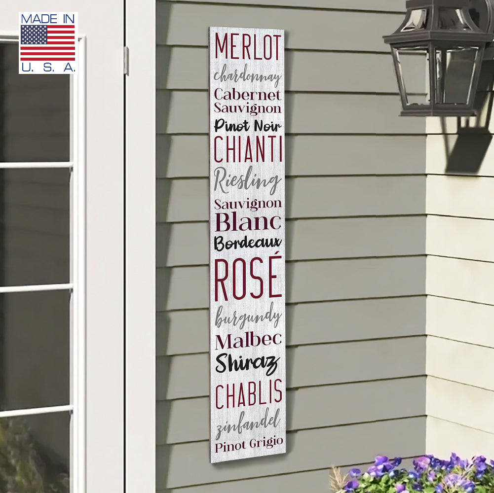 Merlot Chardonnay Cabernet Porch Board 8" Wide x 46.5" tall / Made in the USA! / 100% Weatherproof Material