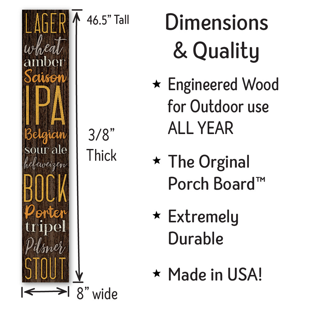 Lager Wheat Amber Porch Board 8" Wide x 46.5" tall / Made in the USA! / 100% Weatherproof Material