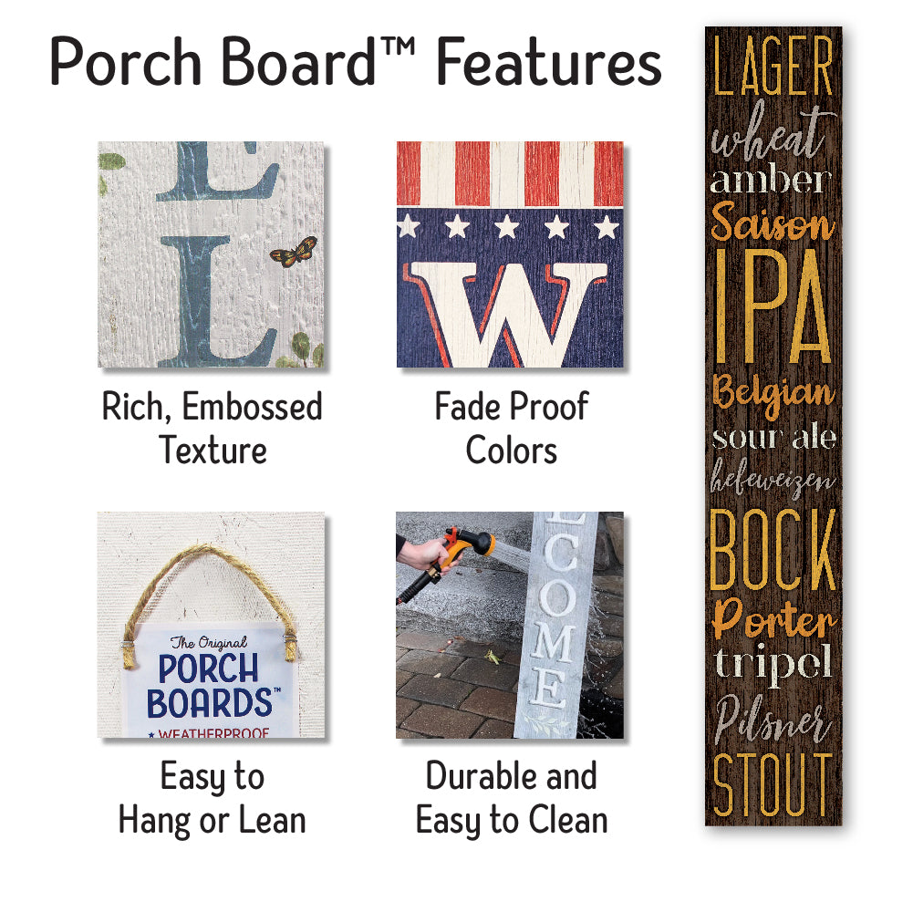 Lager Wheat Amber Porch Board 8" Wide x 46.5" tall / Made in the USA! / 100% Weatherproof Material