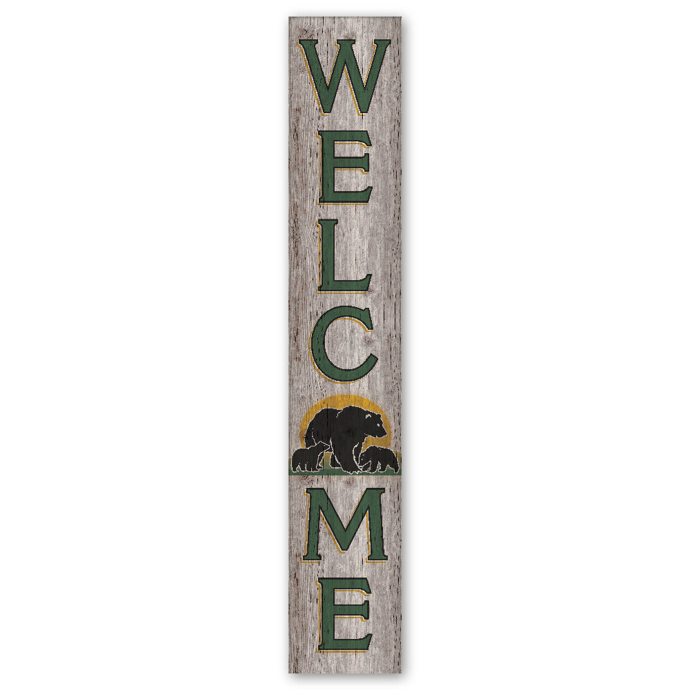 Welcome With Black Bear 2 Cubs Porch Board 8" Wide x 46.5" tall / Made in the USA! / 100% Weatherproof Material