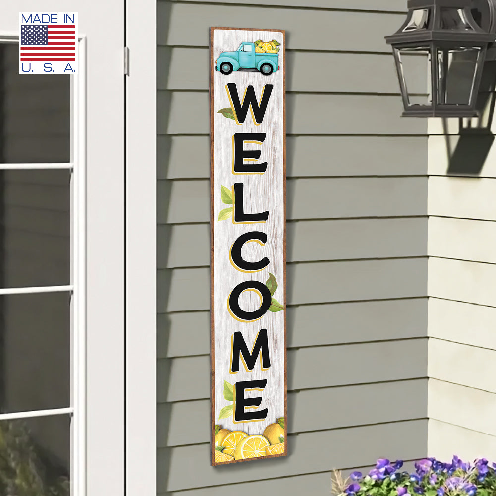 Welcome With Lemon Truck Porch Board 8" Wide x 46.5" tall / Made in the USA! / 100% Weatherproof Material