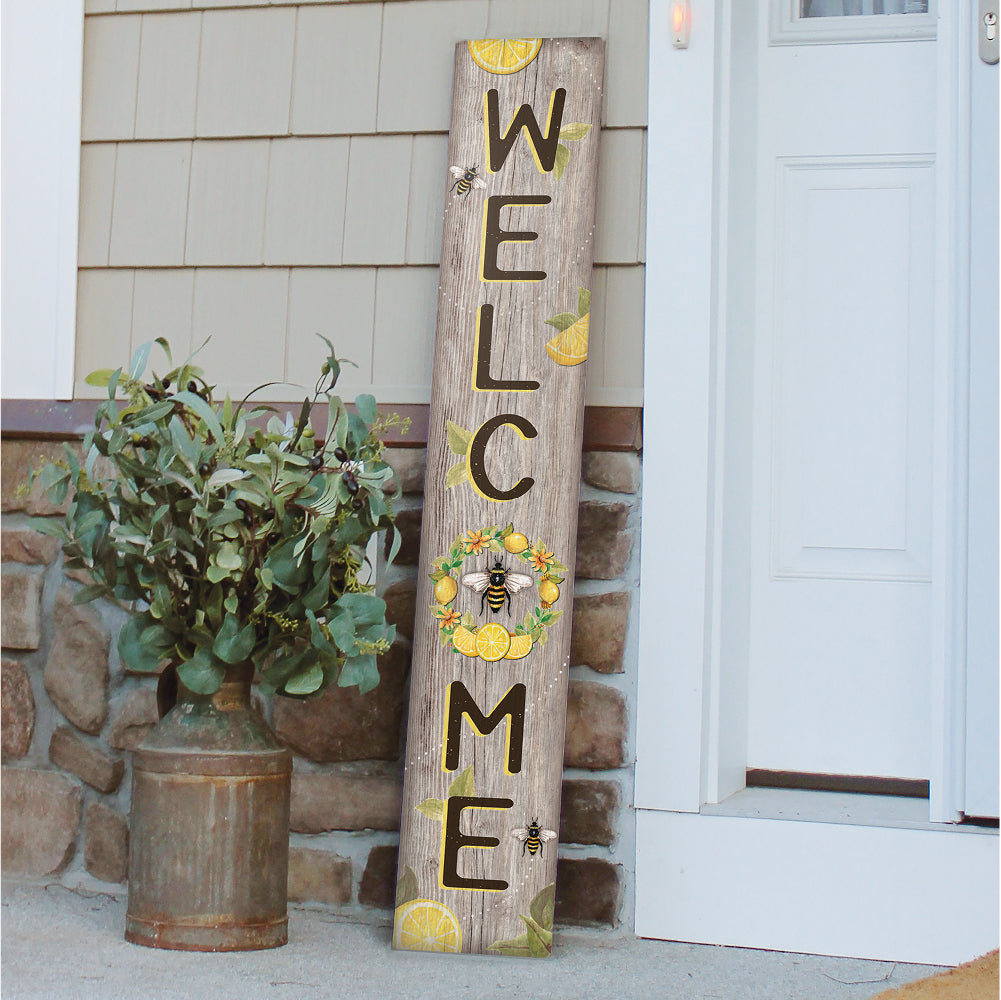 Welcome With Bee And Wreath Porch Board 8" Wide x 46.5" tall / Made in the USA! / 100% Weatherproof Material