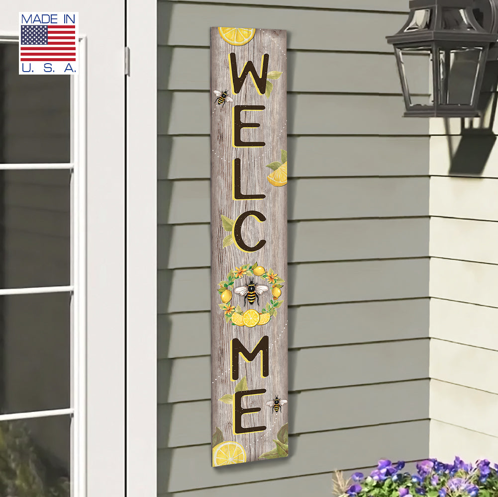 Welcome With Bee And Wreath Porch Board 8" Wide x 46.5" tall / Made in the USA! / 100% Weatherproof Material