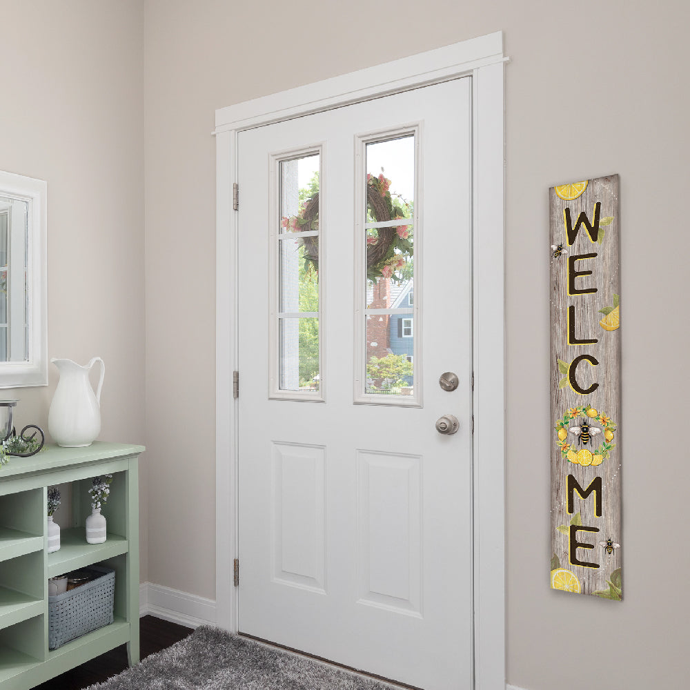 Welcome With Bee And Wreath Porch Board 8" Wide x 46.5" tall / Made in the USA! / 100% Weatherproof Material