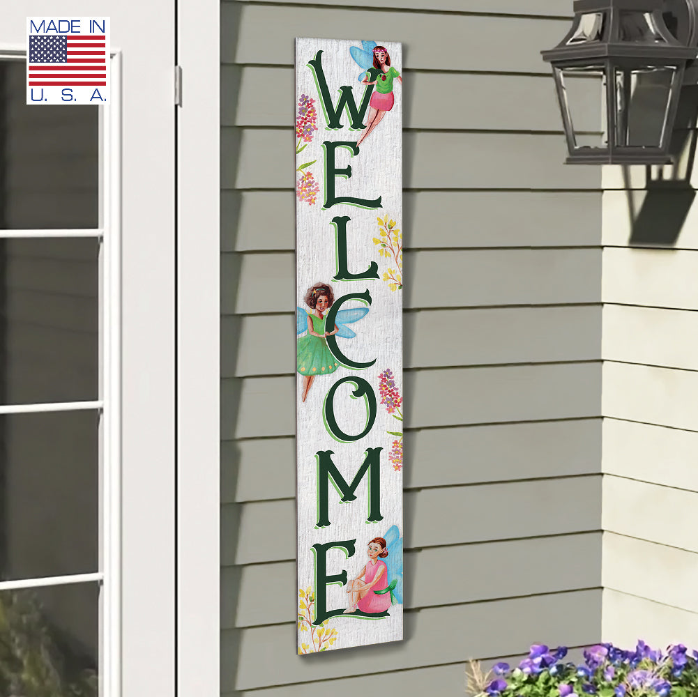 Welcome With Fairies Porch Board 8" Wide x 46.5" tall / Made in the USA! / 100% Weatherproof Material