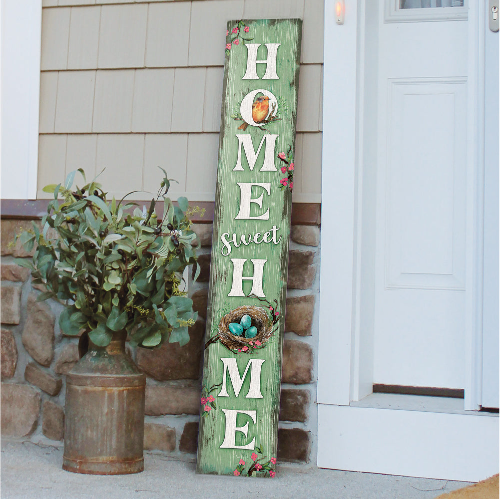 Home Sweet Home With Robin And Nest Porch Board 8" Wide x 46.5" tall / Made in the USA! / 100% Weatherproof Material