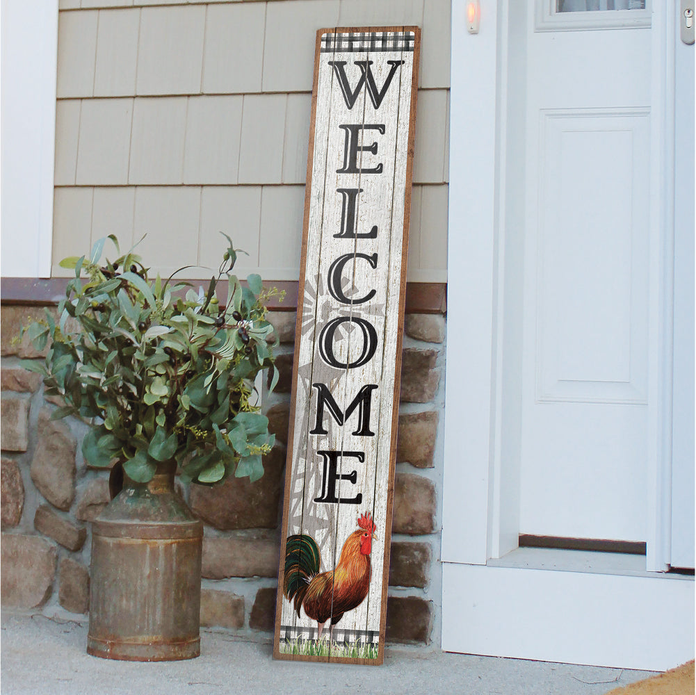 Welcome With Rooster And Windmill Porch Board 8" Wide x 46.5" tall / Made in the USA! / 100% Weatherproof Material