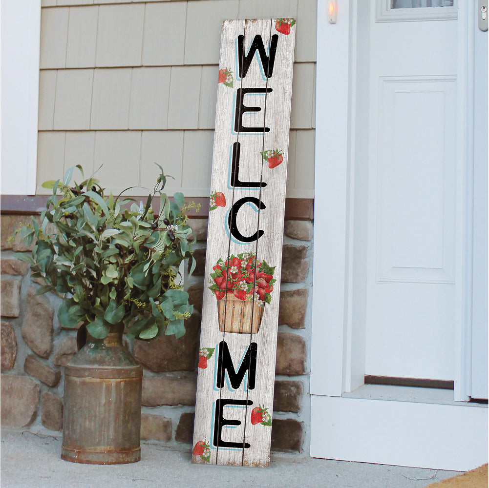 Welcome Strawberries In Basket Porch Board 8" Wide x 46.5" tall / Made in the USA! / 100% Weatherproof Material