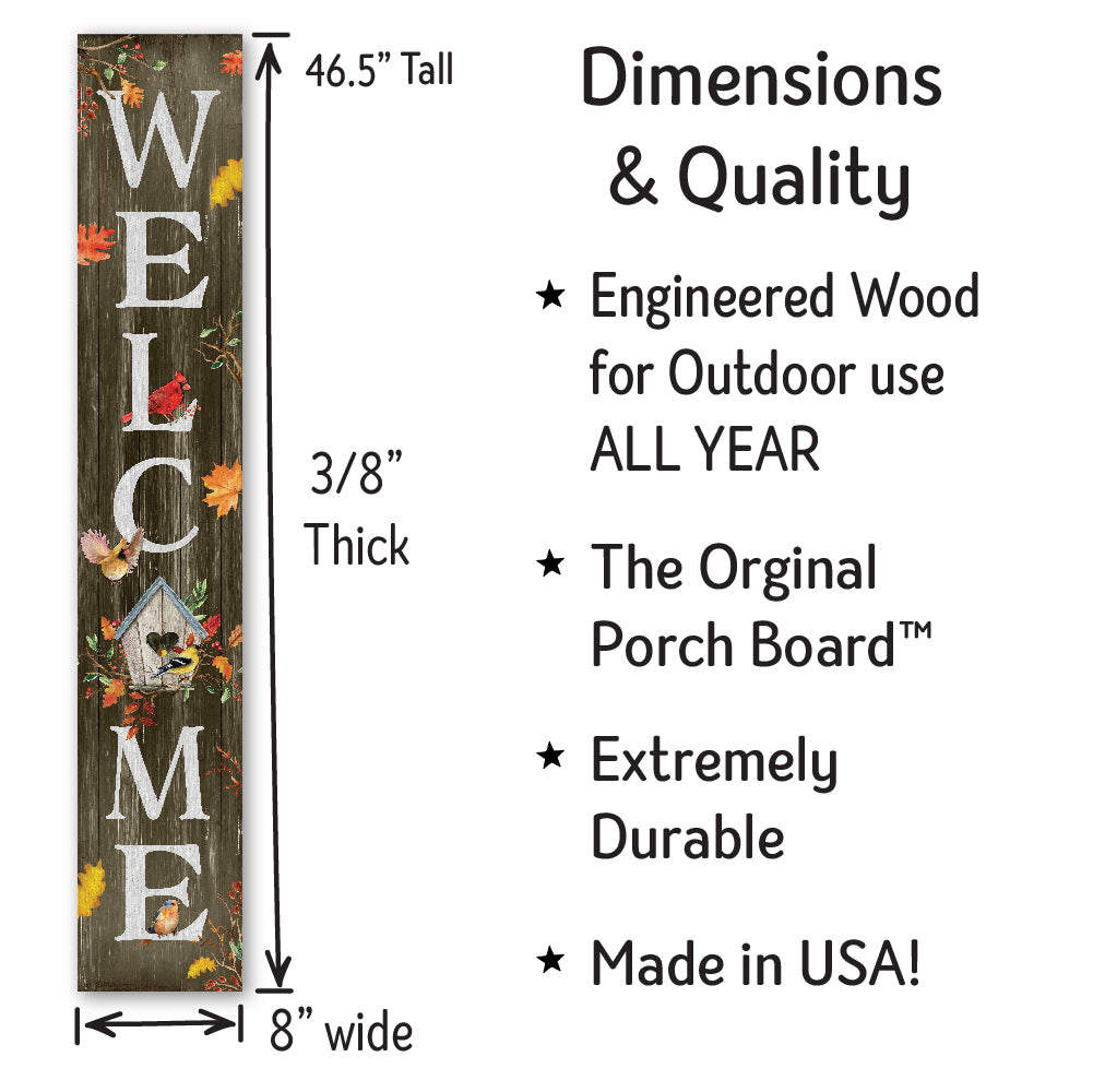 Welcome With Fall Birdhouse Porch Board 8" Wide x 46.5" tall / Made in the USA! / 100% Weatherproof Material
