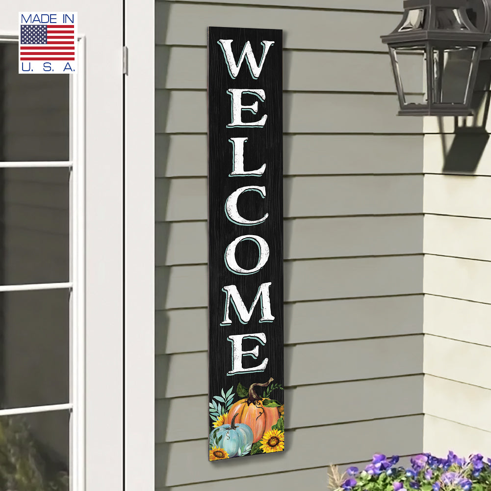 Welcome With Multicolor Pumpkins Porch Board 8" Wide x 46.5" tall / Made in the USA! / 100% Weatherproof Material