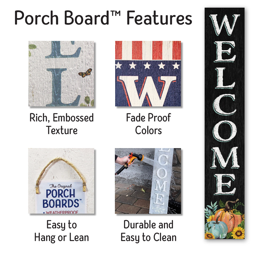 Welcome With Multicolor Pumpkins Porch Board 8" Wide x 46.5" tall / Made in the USA! / 100% Weatherproof Material
