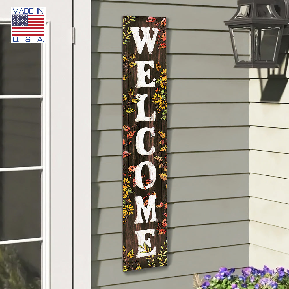 Welcome With Fall Florals Porch Board 8" Wide x 46.5" tall / Made in the USA! / 100% Weatherproof Material