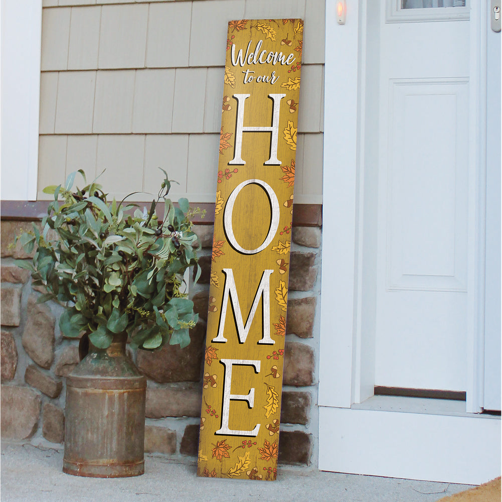 Welcome To Our Home With Golden Leaves Porch Board 8" Wide x 46.5" tall / Made in the USA! / 100% Weatherproof Material