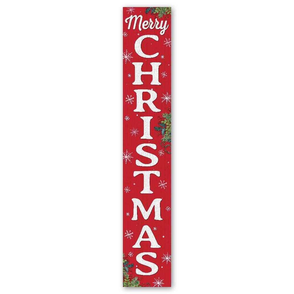 Merry Christmas With Snowflakes Porch Board 8" Wide x 46.5" tall / Made in the USA! / 100% Weatherproof Material
