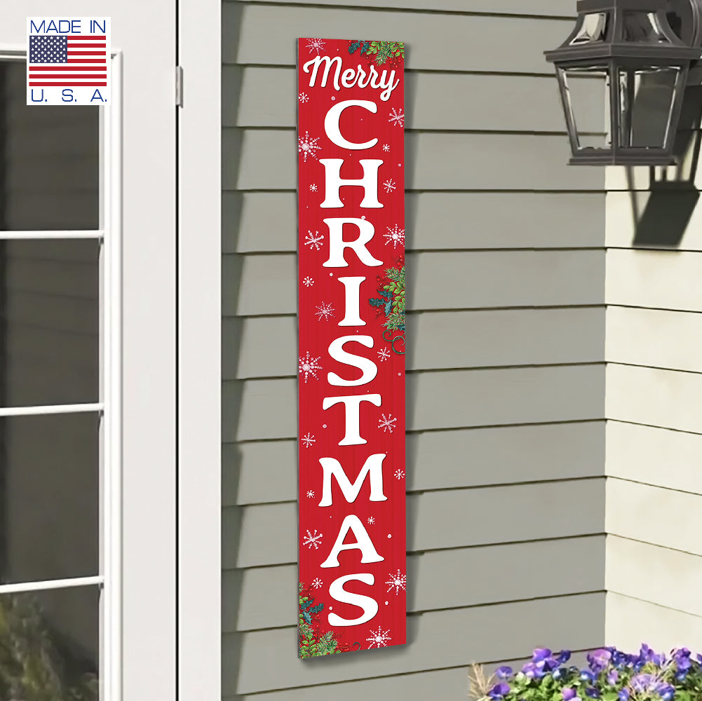 Merry Christmas With Snowflakes Porch Board 8" Wide x 46.5" tall / Made in the USA! / 100% Weatherproof Material