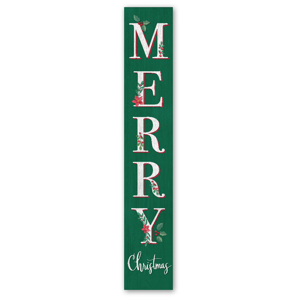Merry Christmas With Pointsettia Porch Board 8" Wide x 46.5" tall / Made in the USA! / 100% Weatherproof Material