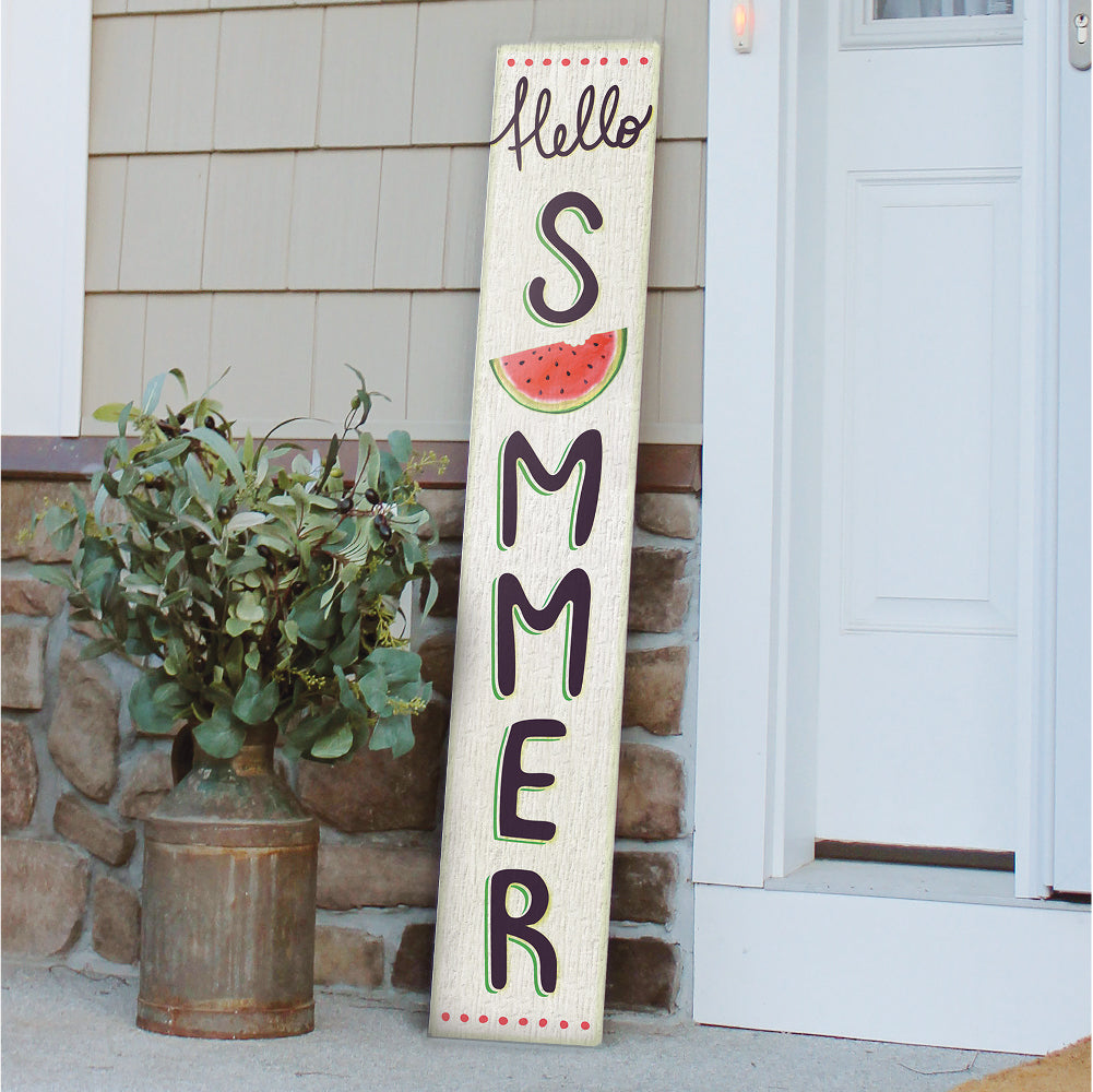 Hello Summer With Watermelon Porch Board 8" Wide x 46.5" tall / Made in the USA! / 100% Weatherproof Material