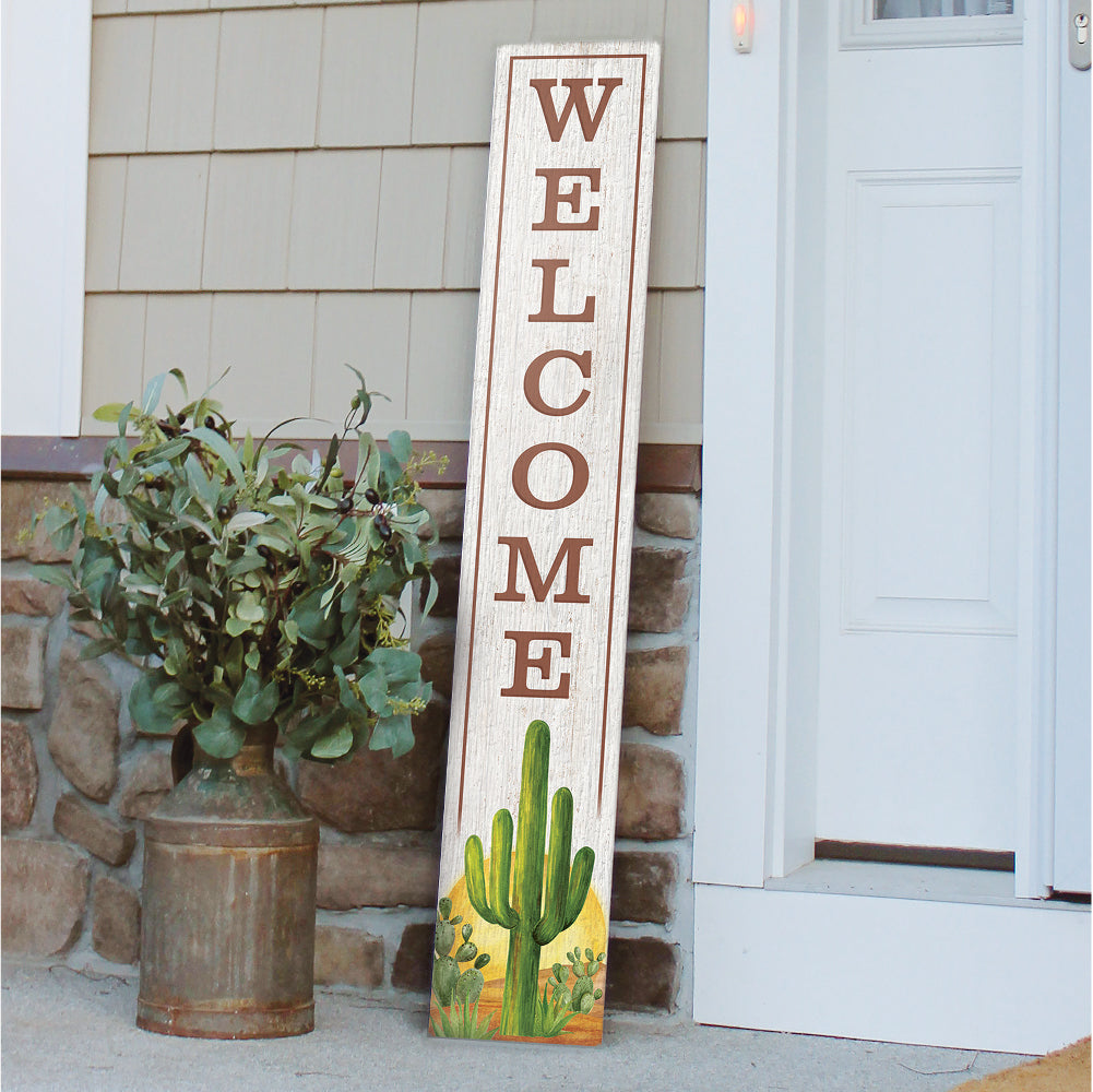 Welcome With Sun & Cactus Porch Board 8" Wide x 46.5" tall / Made in the USA! / 100% Weatherproof Material