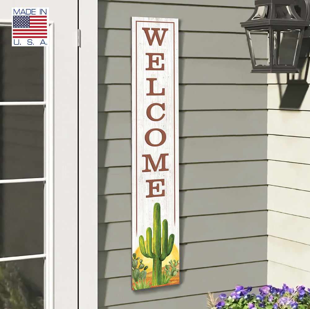 Welcome With Sun & Cactus Porch Board 8" Wide x 46.5" tall / Made in the USA! / 100% Weatherproof Material