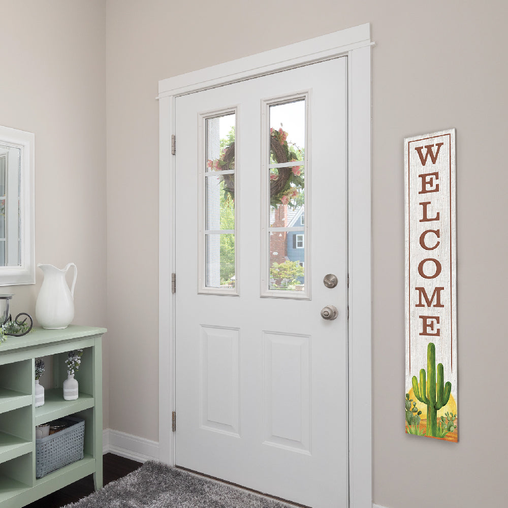 Welcome With Sun & Cactus Porch Board 8" Wide x 46.5" tall / Made in the USA! / 100% Weatherproof Material