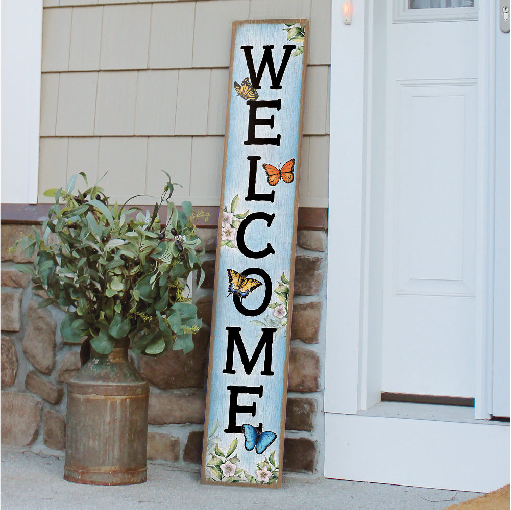 Welcome With Butterflies Porch Board 8" Wide x 46.5" tall / Made in the USA! / 100% Weatherproof Material