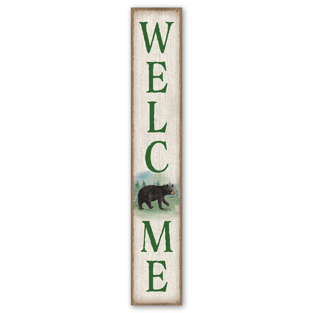 Welcome Porch Board with Bear Accent 8" Wide x 46.5" tall / Made in the USA! / 100% Weatherproof Material