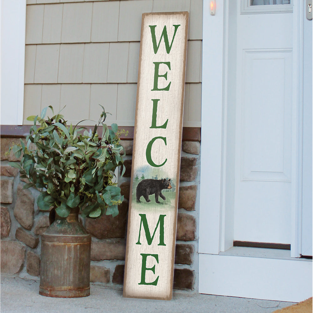 Welcome Porch Board with Bear Accent 8" Wide x 46.5" tall / Made in the USA! / 100% Weatherproof Material