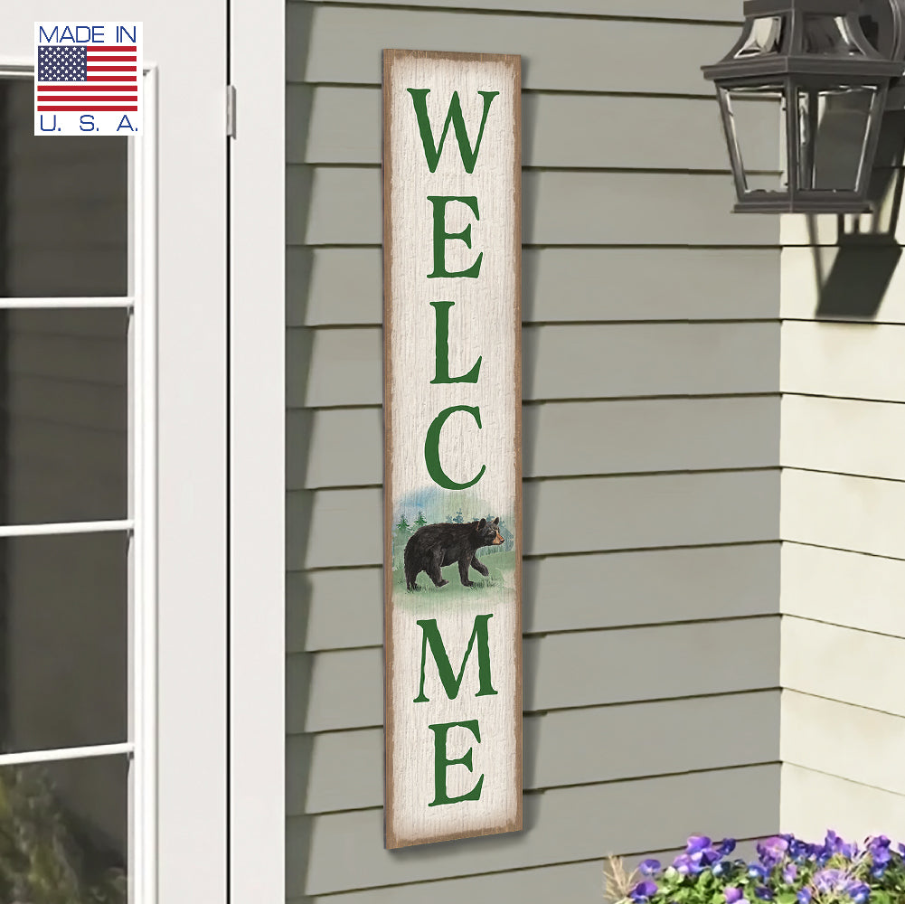 Welcome Porch Board with Bear Accent 8" Wide x 46.5" tall / Made in the USA! / 100% Weatherproof Material