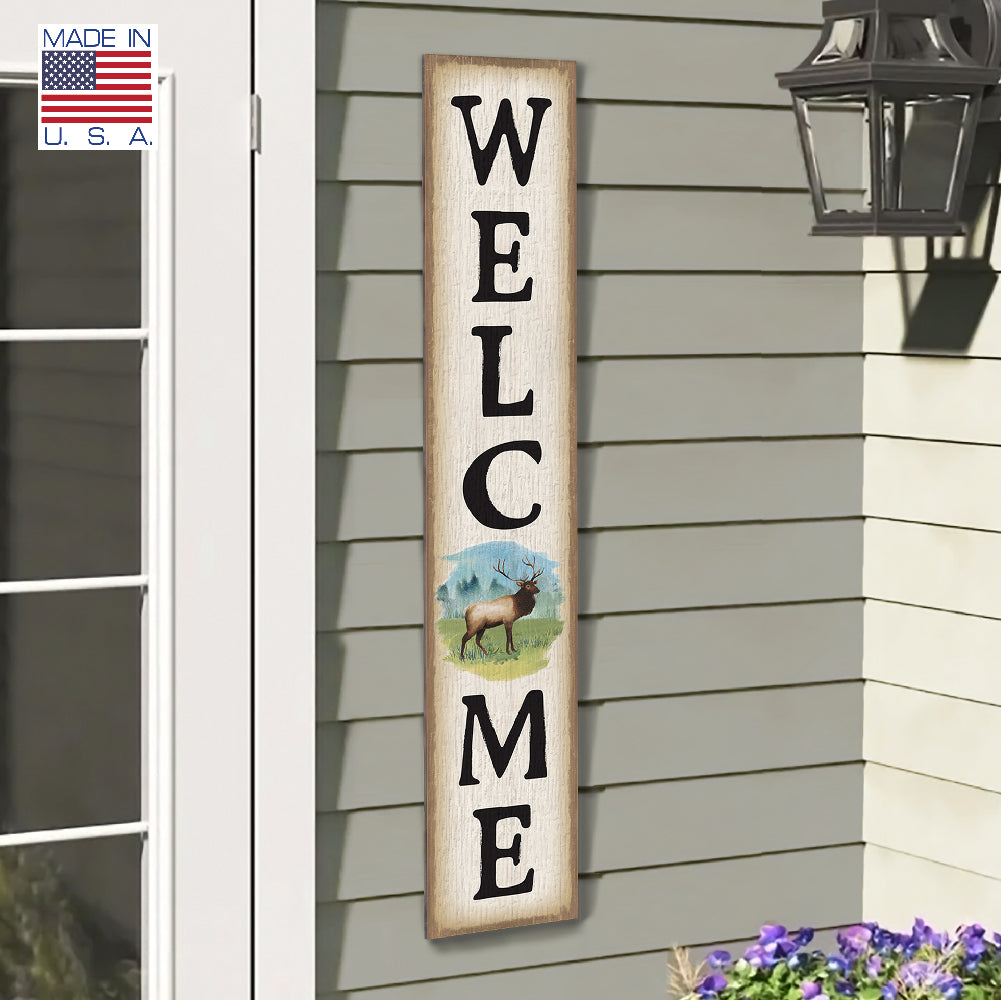 Welcome Porch Board with Elk Accent 8" Wide x 46.5" tall / Made in the USA! / 100% Weatherproof Material