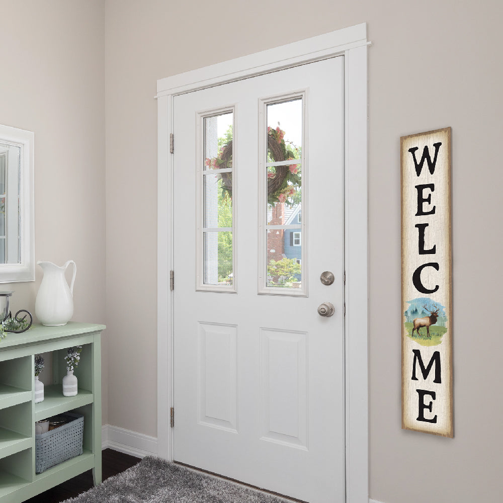 Welcome Porch Board with Elk Accent 8" Wide x 46.5" tall / Made in the USA! / 100% Weatherproof Material