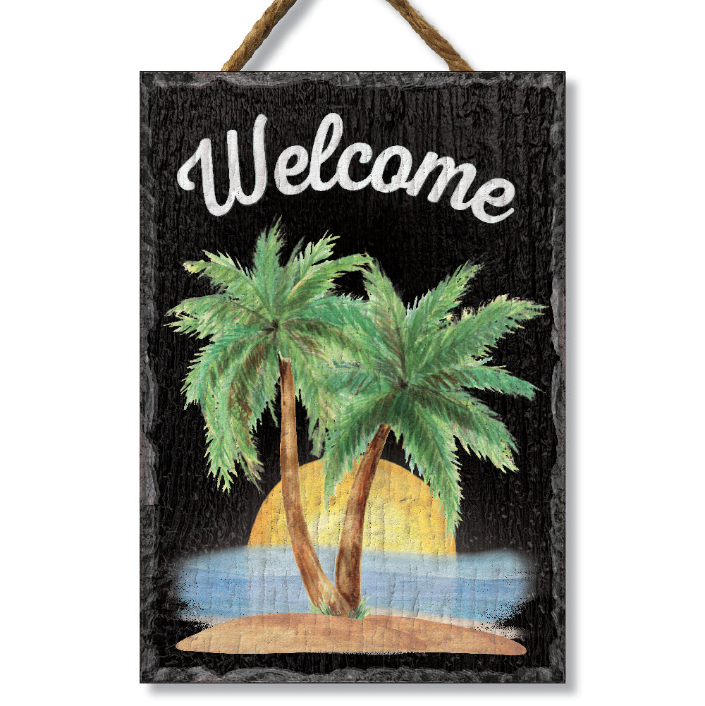 Welcome W/ Palm Trees Slate Impressions Default Title