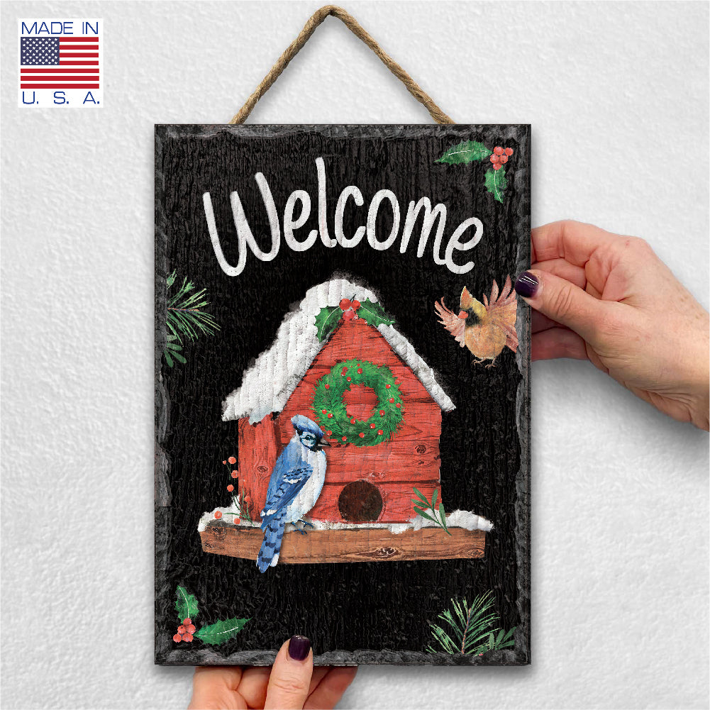 Welcome W/ Winter Birdhouse Slate Impressions Default Title