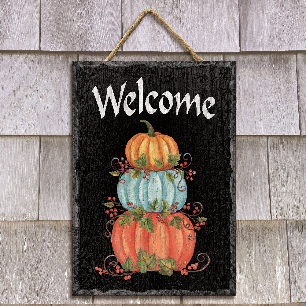 Welcome With Triple Stacked Pumpkin Slate Impressions Default Title