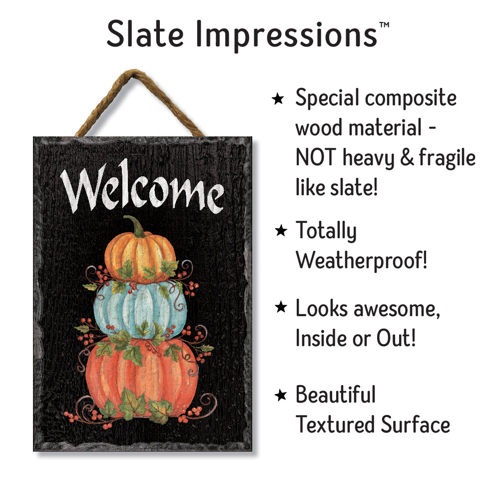 Welcome With Triple Stacked Pumpkin Slate Impressions Default Title