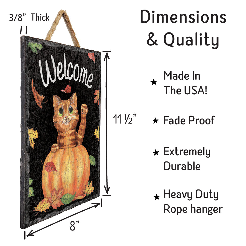 Welcome W/ Cat In Pumpkin Slate Impressions Default Title